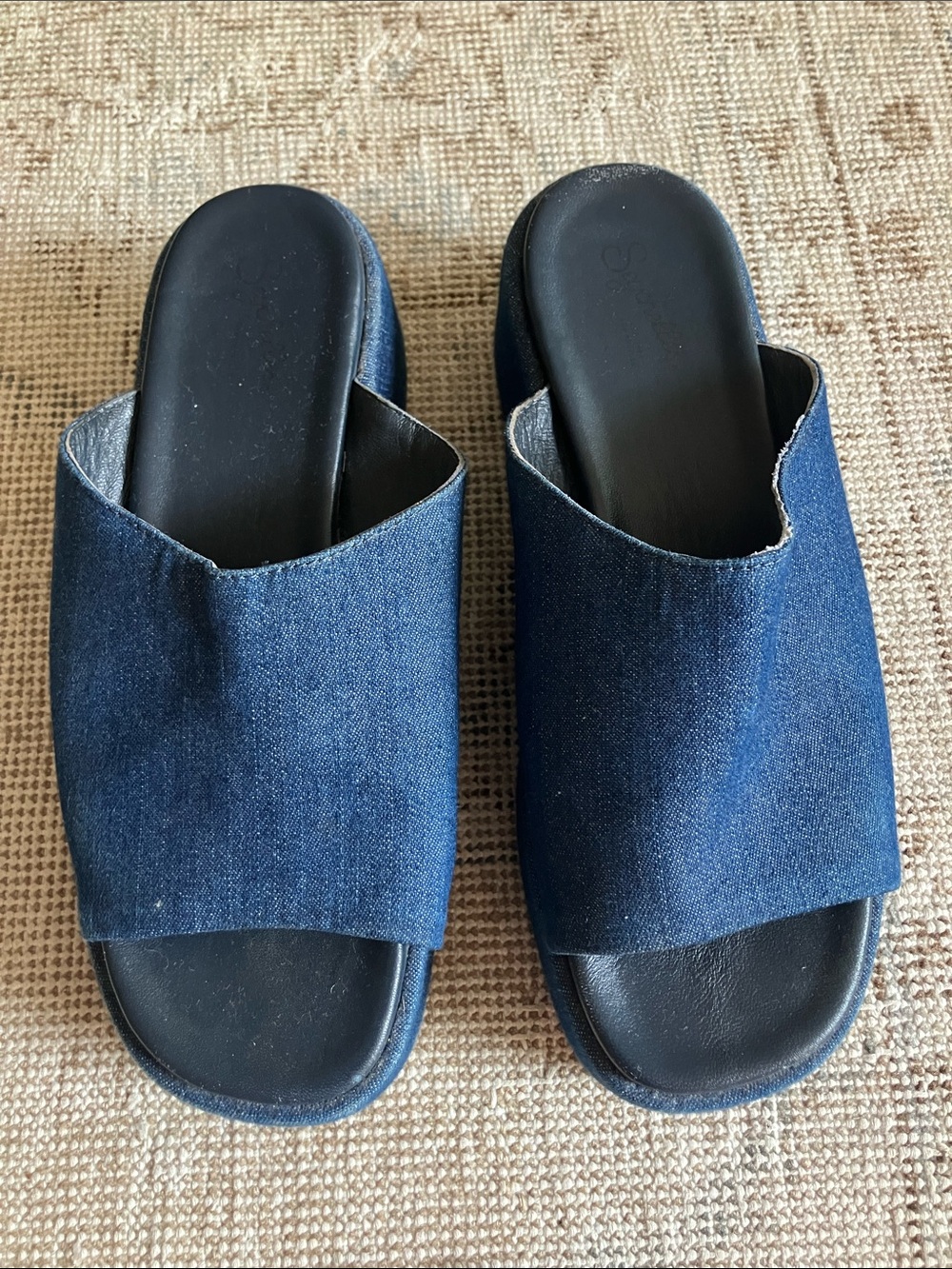 Seychelles Denim Slide Mules - Dark Blue